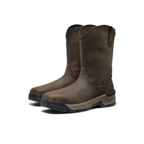 Men's Flatland Pull-On Waterproof Work Boot (Carbon Toe)  |  Dark Brown/Black